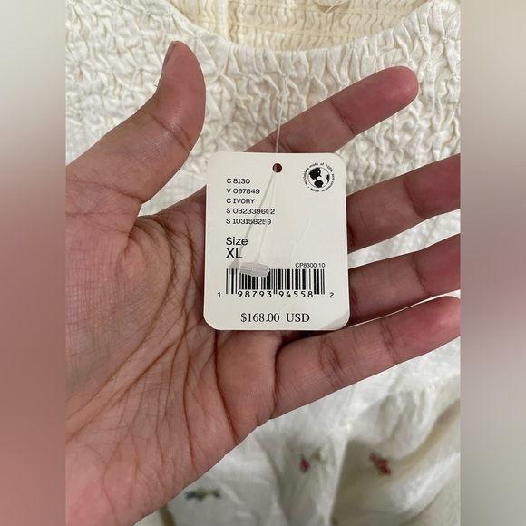 NWT Free People White Midi Dress with Pink & Green Floral Embroidery - Picture 6 of 13